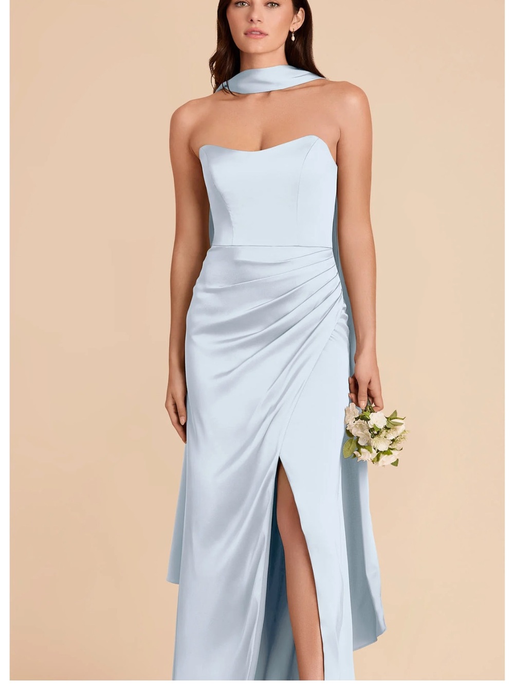 Birdy Grey Anne Mist Blue Satin Gown with Scarf